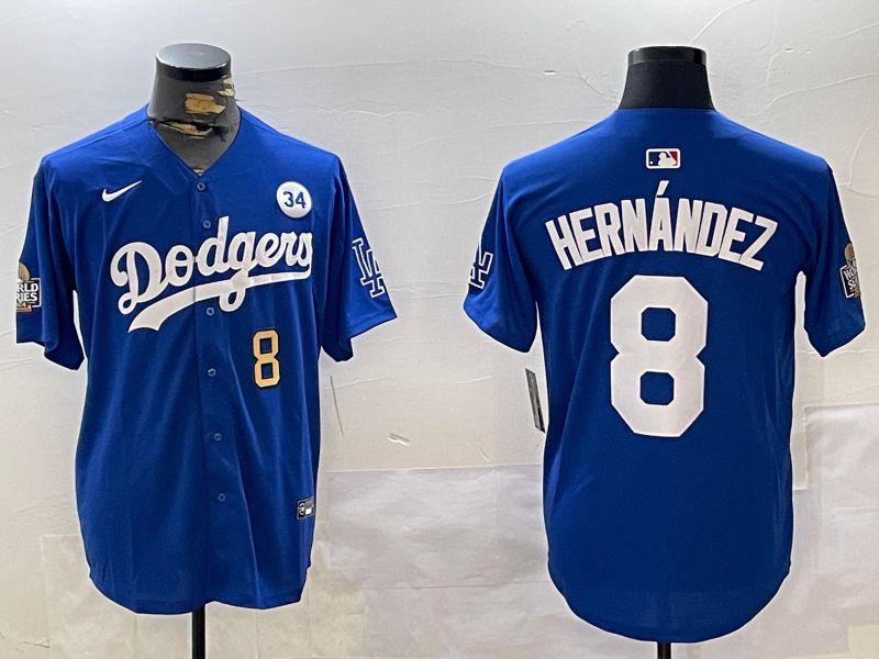 Men Los Angeles Dodgers #8 Hernandez Blue Game 2024 Nike MLB Jersey style 11203